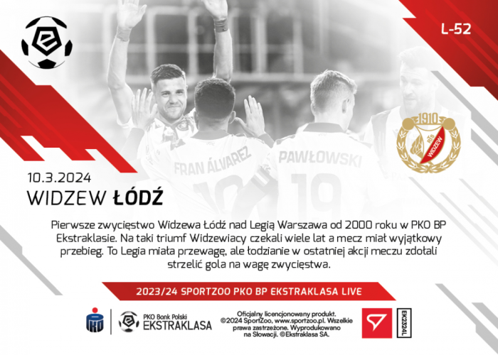 L-52 SADA Widzew Łódź PKO Bank Polski Ekstraklasa 2023/24 LIVE + HOLDER