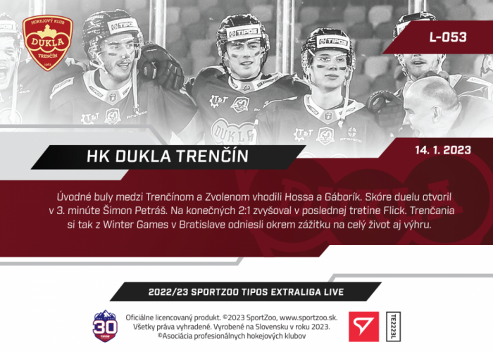 L-053 HK Dukla Trenčín TEL 2022/23 LIVE