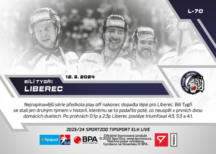 L-70 SADA Bílí Tygři Liberec TELH 2023/24 LIVE + HOLDER