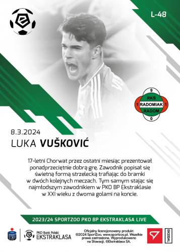 L-48 ZESTAW Luka Vušković PKO Bank Polski Ekstraklasa 2023/24 LIVE + UCHWYT