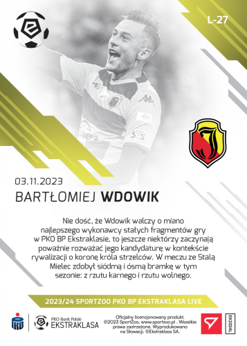 L-27 ZESTAW Bartłomiej Wdowik PKO Bank Polski Ekstraklasa 2023/24 LIVE + UCHWYT