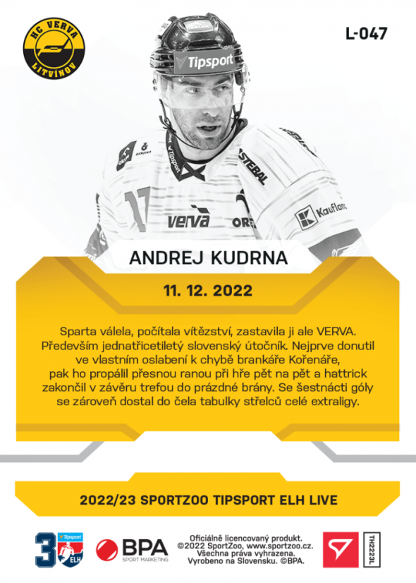 L-047 Andrej Kudrna TELH 2022/23 LIVE