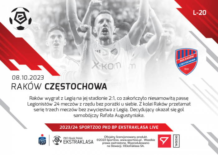 L-20 Raków Częstochowa PKO Bank Polski Ekstraklasa 2023/24 LIVE