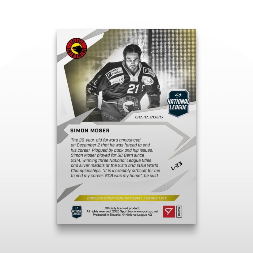 Hokejová kartička L-23 Simon Moser - SportZoo National League 2025/26 LIVE