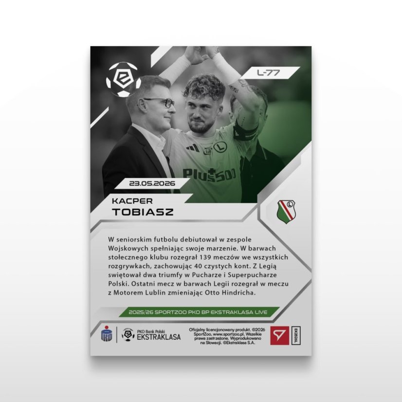 Fotbalová kartička L-77 Kacper Tobiasz - SportZoo PKO BP Ekstraklasa 2025/26 LIVE