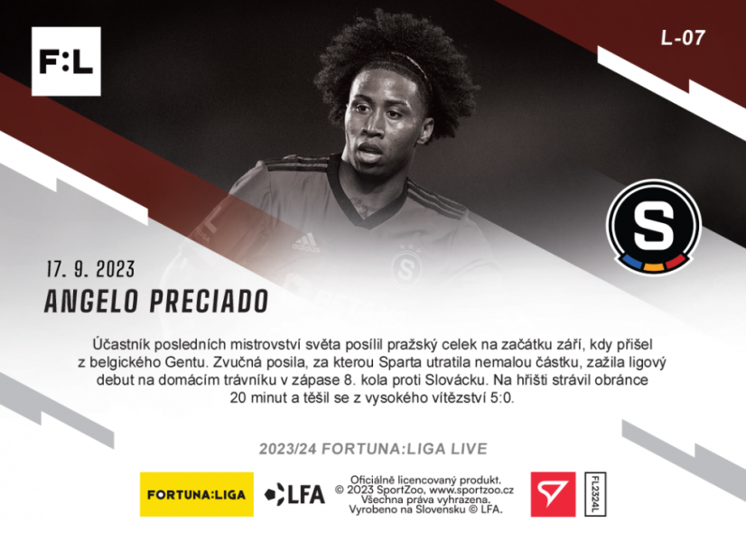 L-07 ZESTAW Angelo Preciado FORTUNA:LIGA 2023/24 LIVE + UCHWYT