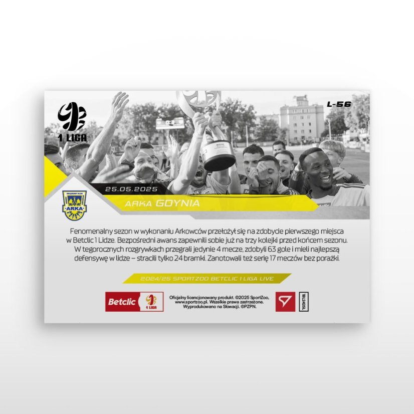 L-56 Arka Gdynia Betclic 1 Liga 2024/25 LIVE + UCHWYT