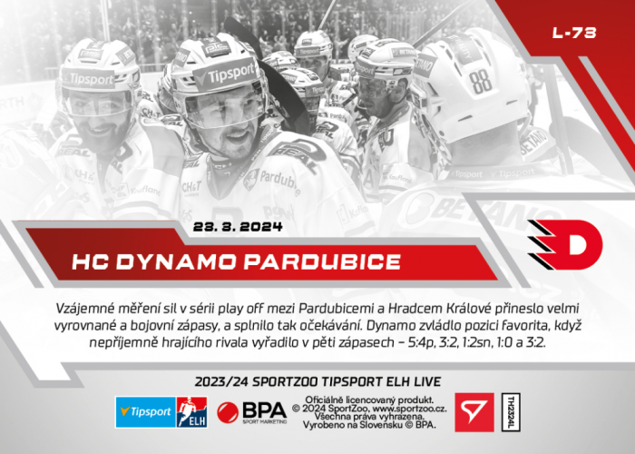 L-73 ZESTAW HC Dynamo Pardubice TELH 2023/24 LIVE + UCHWYT