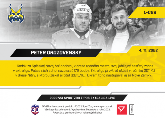 L-029 Peter Ordzovenský TEL 2022/23 LIVE
