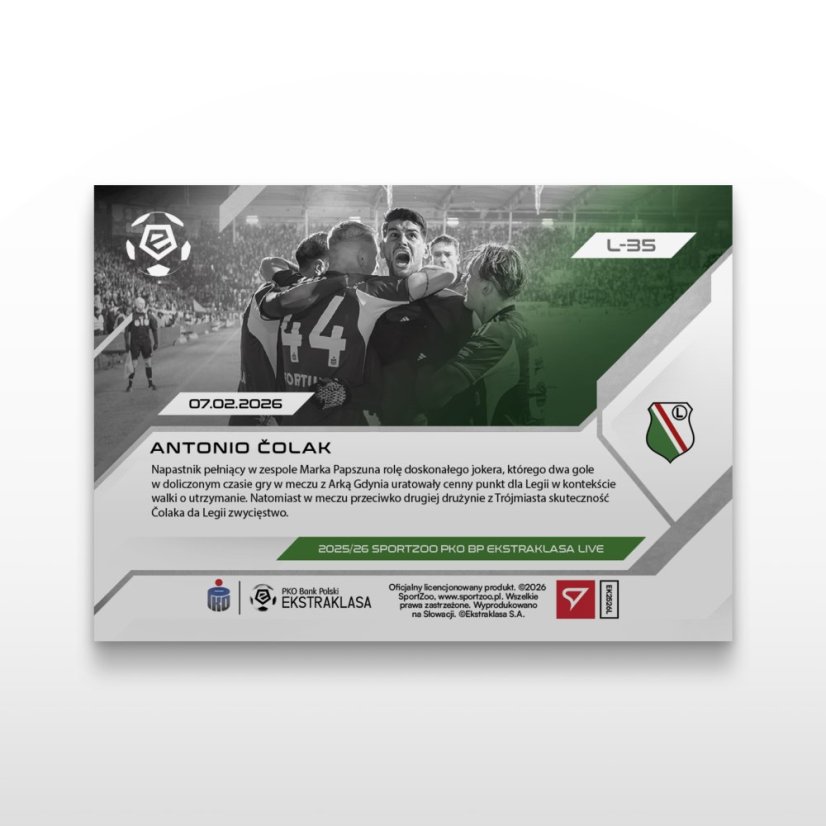 Karta piłkarska L-35 Antonio Čolak - SportZoo PKO BP Ekstraklasa 2025/26 LIVE
