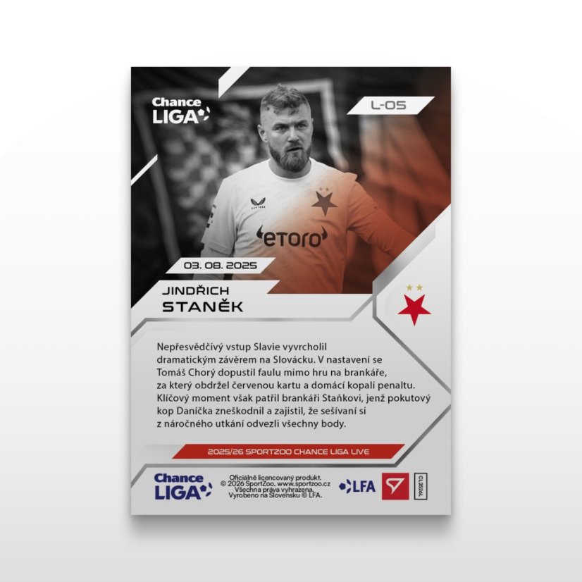 Football trading card L-05 JINDŘICH STANĚK - SportZoo Chance Liga 2025/26 LIVE