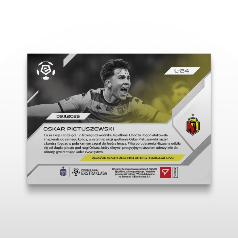 Fotbalová kartička L-24 Oskar Pietuszewski - SportZoo PKO BP Ekstraklasa 2025/26 LIVE