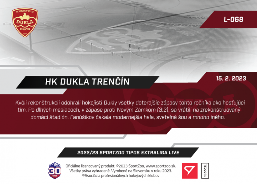 L-068 HK Dukla Trenčín TEL 2022/23 LIVE