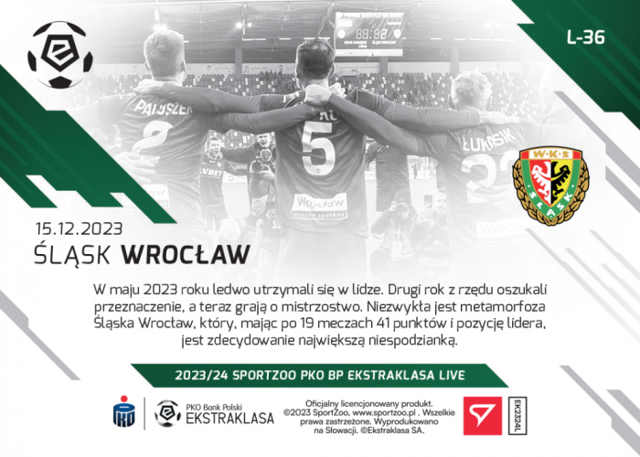 L-36 ZESTAW Śląsk Wrocław PKO Bank Polski Ekstraklasa 2023/24 LIVE + UCHWYT