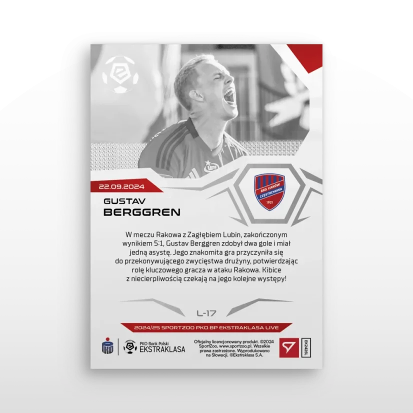 L-17 Gustav Berggren PKO BP Ekstraklasa 2024/25 LIVE