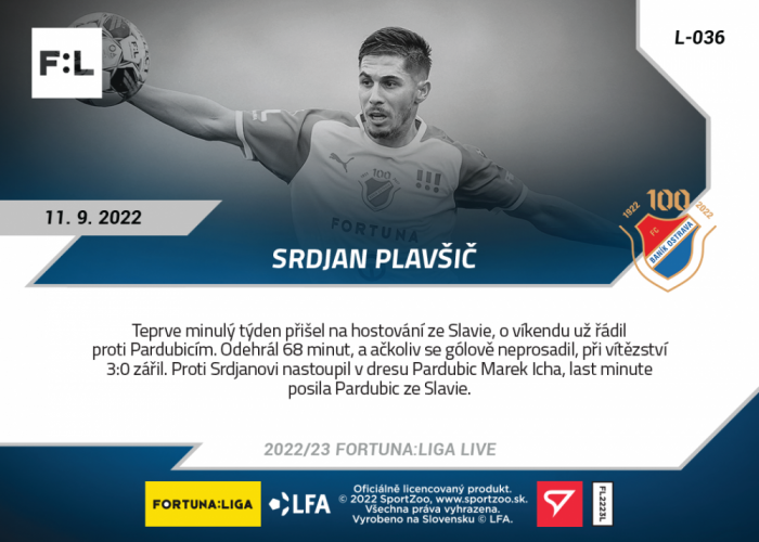 L-036 Srdjan Plavšič FORTUNA:LIGA 2022/23 LIVE