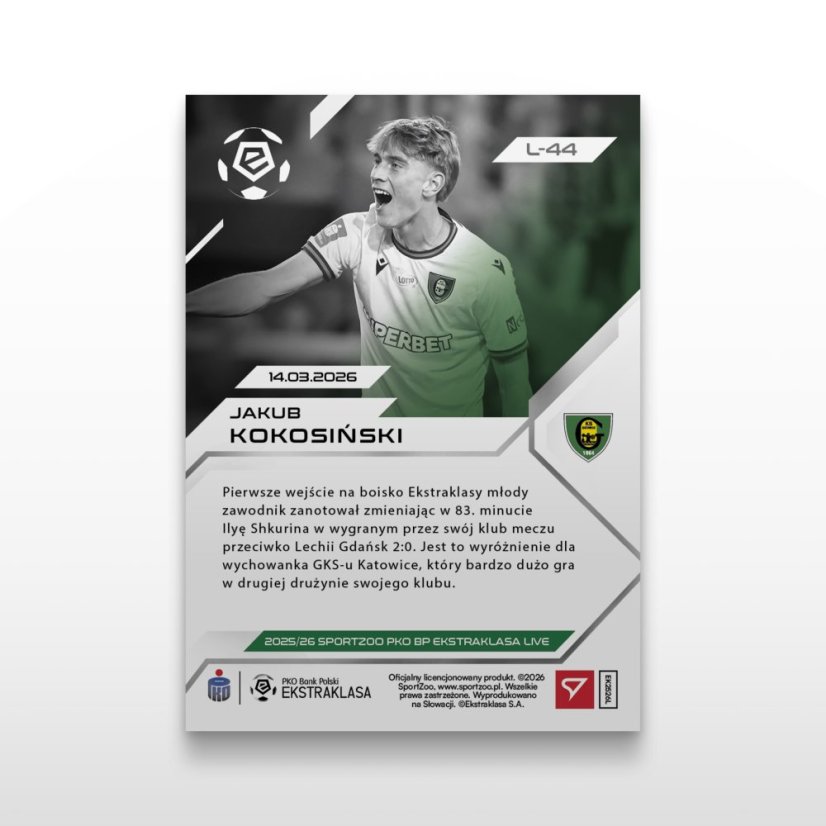 Karta piłkarska L-44 Jakub Kokosiński - SportZoo PKO BP Ekstraklasa 2025/26 LIVE