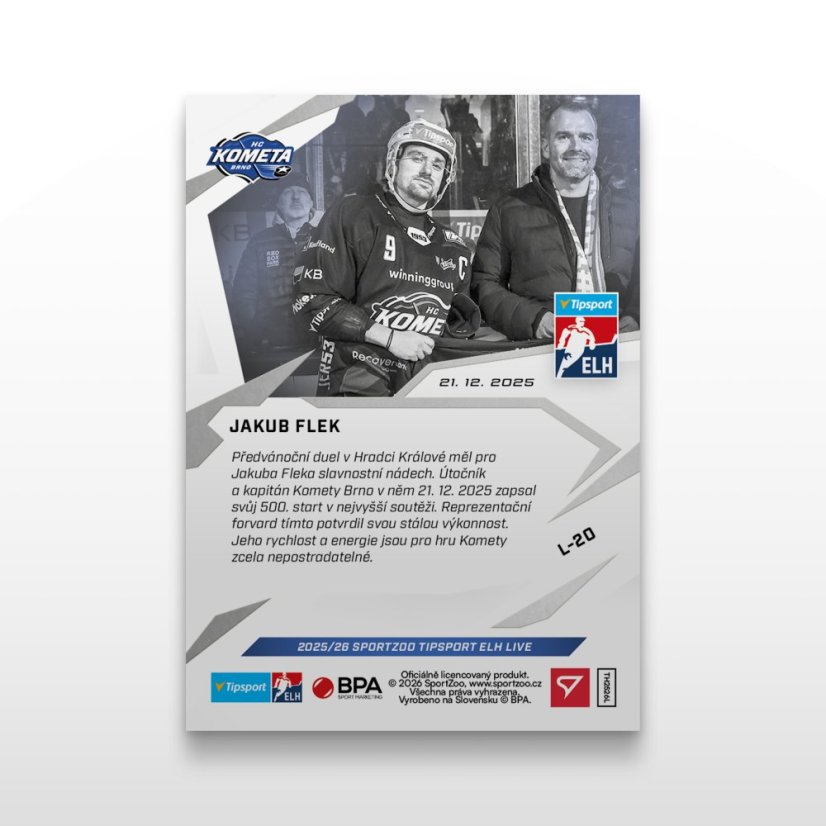Hokejová  kartička L-20 Jakub Flek - SportZoo Tipsport ELH 2025/26 LIVE