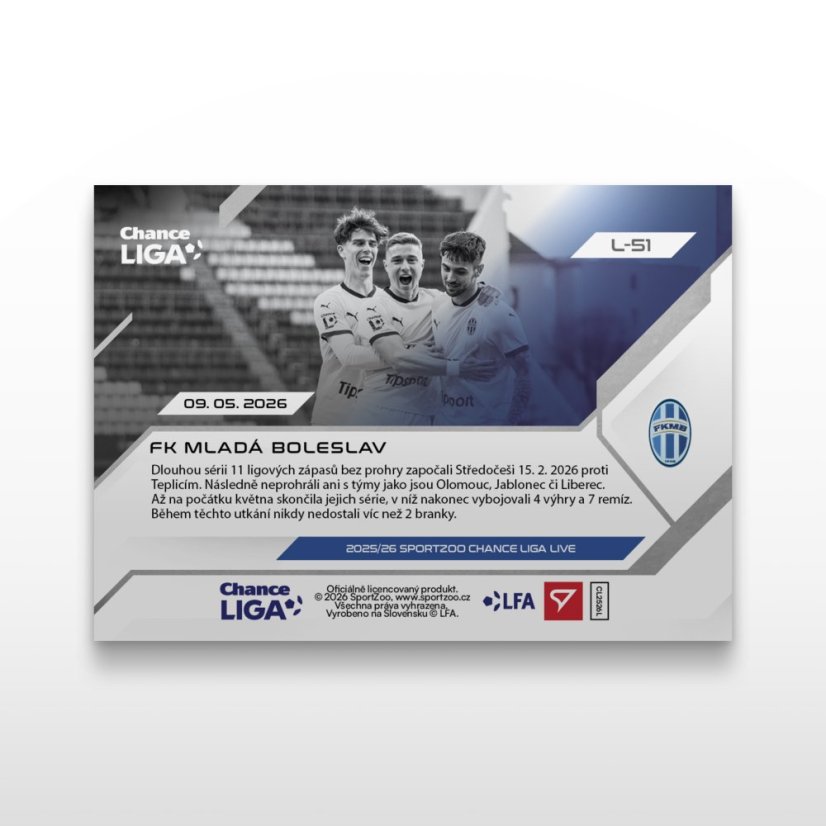 Futbalová kartička L-51 FK Mladá Boleslav - SportZoo Chance Liga 2025/26 LIVE