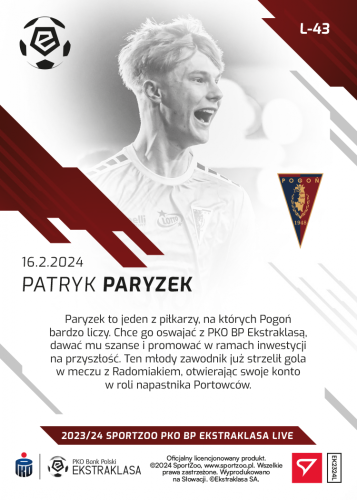 L-43 ZESTAW Patryk Paryzek PKO Bank Polski Ekstraklasa 2023/24 LIVE + UCHWYT