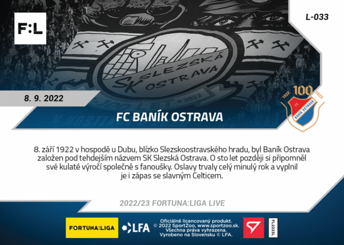 L-033 FC Baník Ostrava FORTUNA:LIGA 2022/23 LIVE