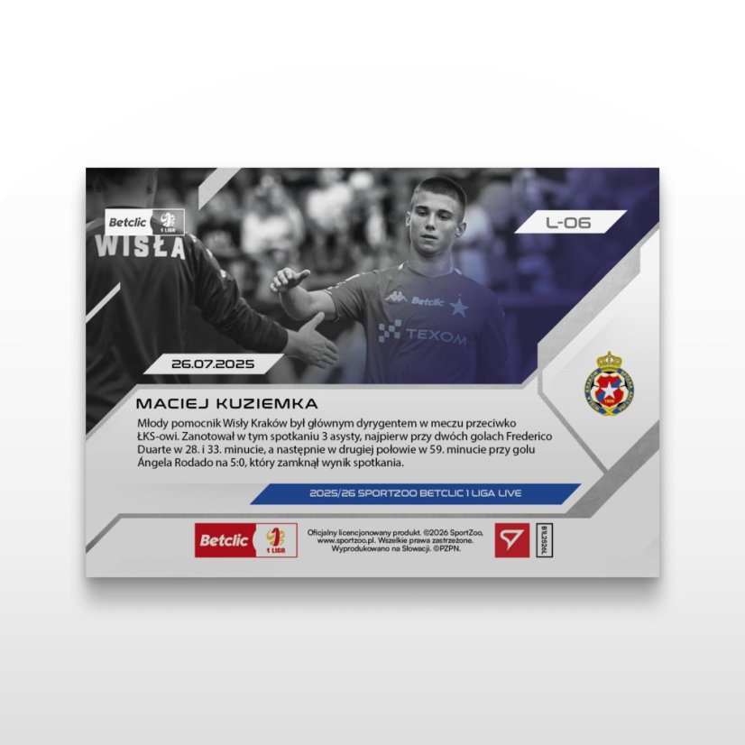 Karta piłkarska L-06 Maciej Kuziemka - SportZoo Betclic 1 Liga 2025/26 LIVE
