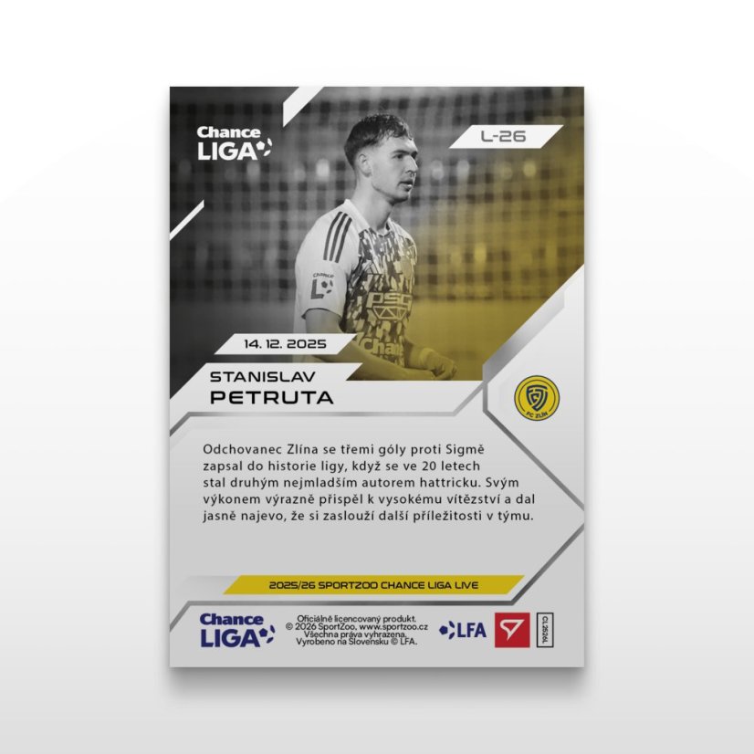 Futbalová kartička L-26 STANISLAV PETRUTA - SportZoo Chance Liga 2025/26 LIVE