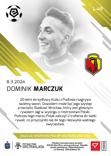 L-49 SADA Dominik Marczuk PKO Bank Polski Ekstraklasa 2023/24 LIVE + HOLDER