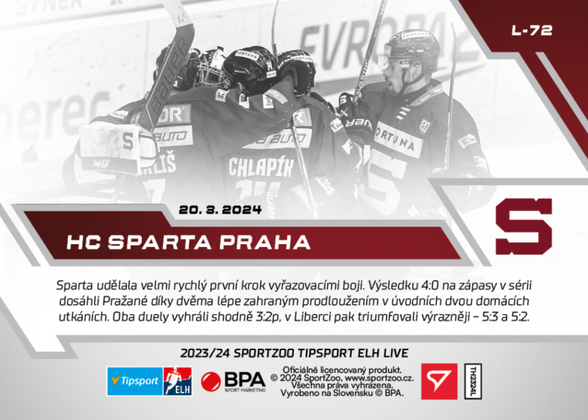L-72 HC Sparta Praha TELH 2023/24 LIVE