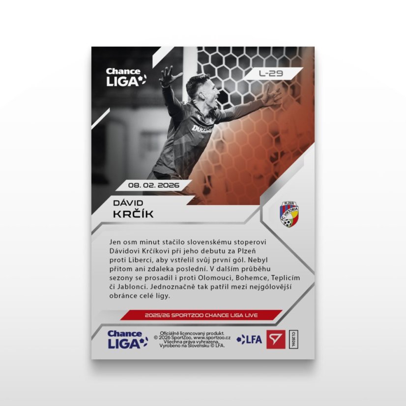 Fotbalová kartička L-29 Dávid Krčík - SportZoo Chance Liga 2025/26 LIVE