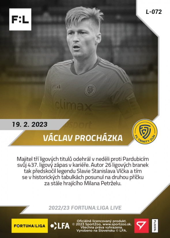 Set 20. kola (3 karty L-070 - L-072) FORTUNA:LIGA 2022/23 LIVE