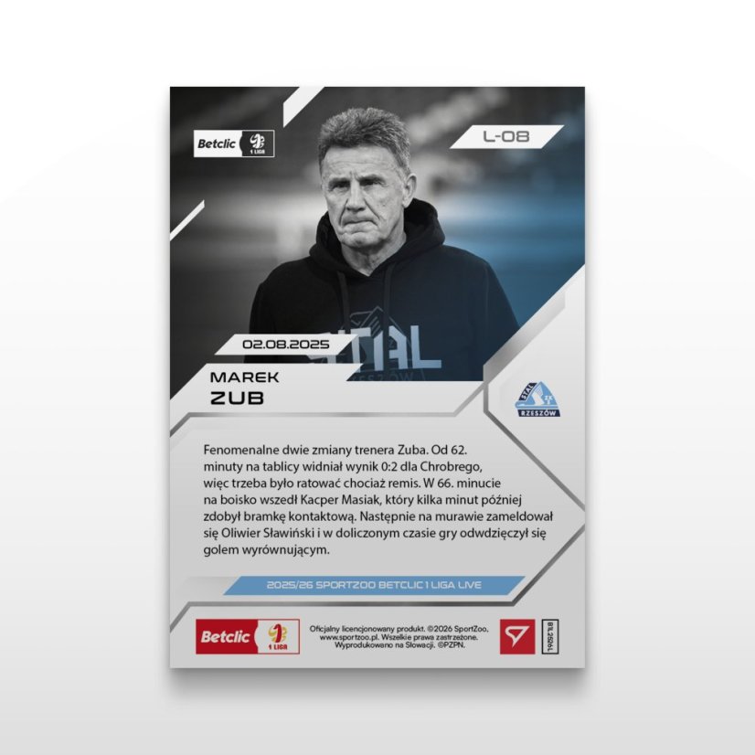 Karta piłkarska L-08 Marek Zub - SportZoo Betclic 1 Liga 2025/26 LIVE