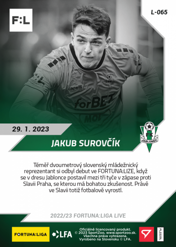 L-065 Jakub Surovčík FORTUNA:LIGA 2022/23 LIVE