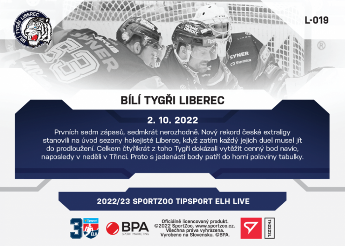 L-019 Bílí Tygři Liberec TELH 2022/23 LIVE