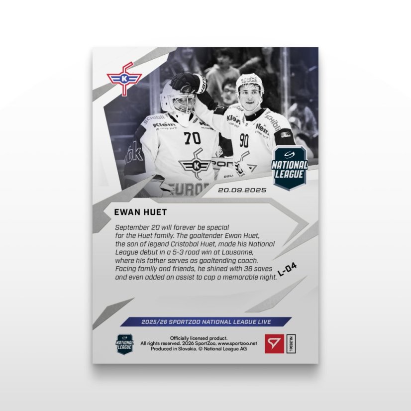 Hockey-samlar­kort L-04 Ewan Huet  – SportZoo National League 2025/26 LIVE