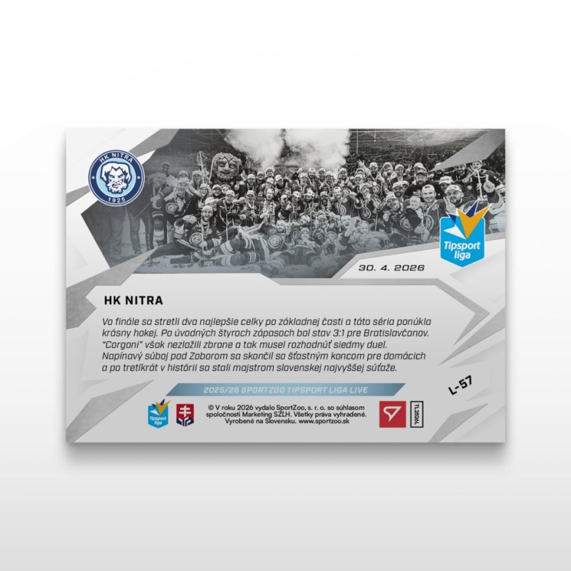 Hockey trading card L-57 HK Nitra - SportZoo Tipsport liga 2025/26 LIVE