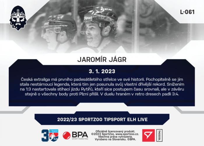 L-061 Jaromír Jágr TELH 2022/23 LIVE