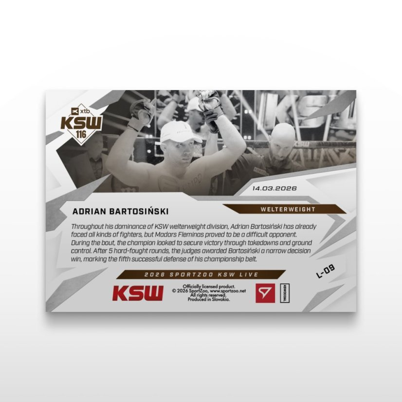 MMA-samlar­kort L-09 Adrian Bartosiński – SportZoo KSW 2025/26 LIVE