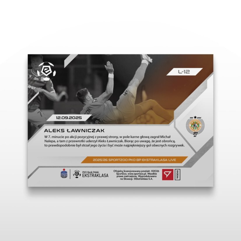 Fotbalová kartička L-12 Aleks Ławniczak - SportZoo PKO BP Ekstraklasa 2025/26 LIVE
