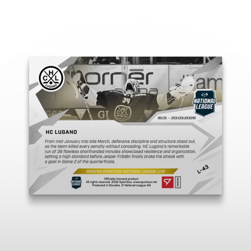 Karta hokejowa L-43 HC Lugano - SportZoo National League 2025/26 LIVE