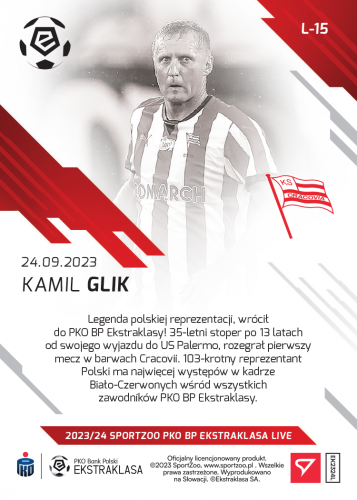 L-15 SADA Kamil Glik PKO Bank Polski Ekstraklasa 2023/24 LIVE + HOLDER