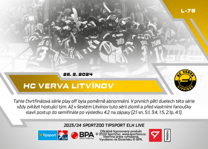L-75 ZESTAW HC VERVA Litvínov TELH 2023/24 LIVE + UCHWYT