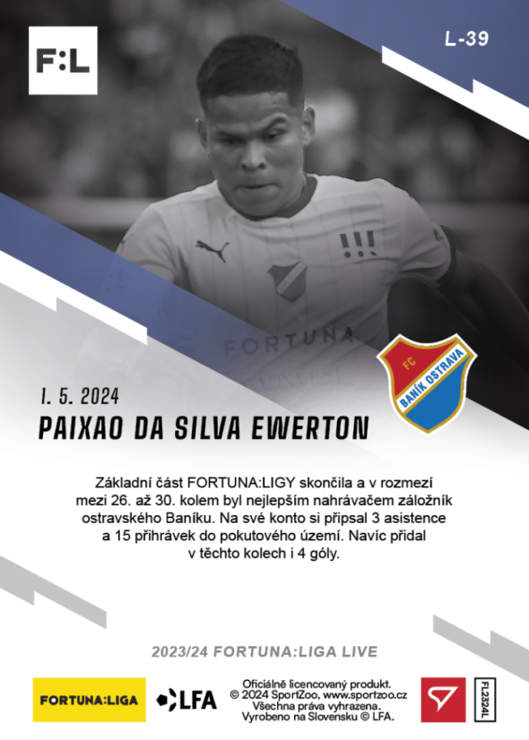 L-39 SADA Paixao da Silva Ewerton FORTUNA:LIGA 2023/24 LIVE + HOLDER