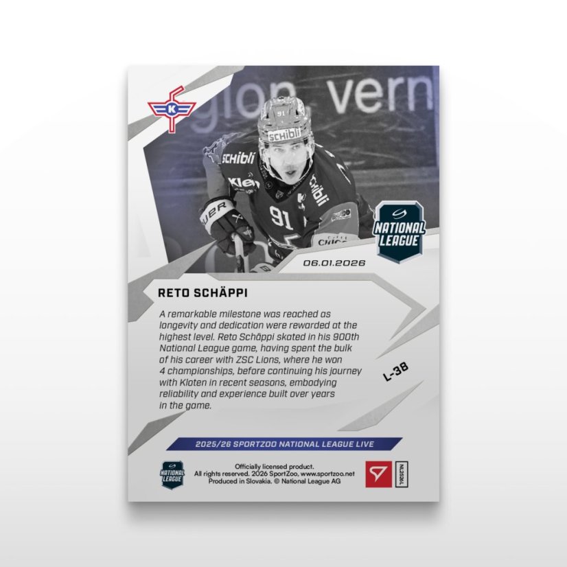 Hockey-samlar­kort L-38 Reto Schäppi – SportZoo National League 2025/26 LIVE