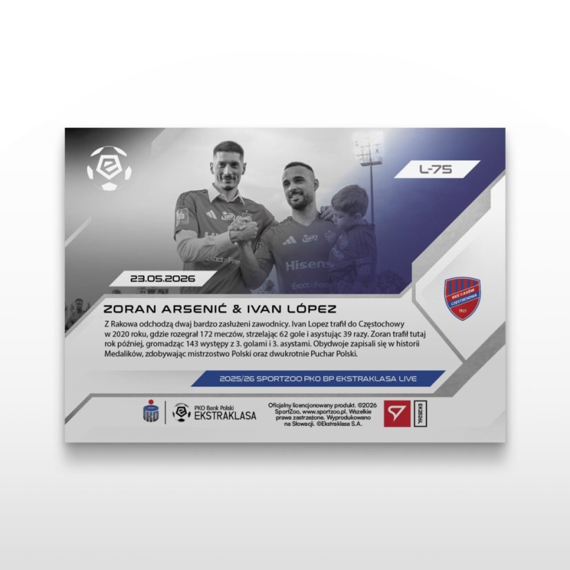 Fotbalová kartička L-75 Zoran Arsenić & Ivan López - SportZoo PKO BP Ekstraklasa 2025/26 LIVE