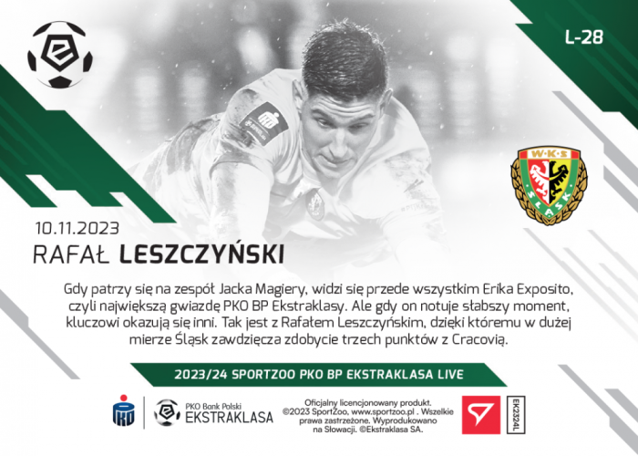 L-28 ZESTAW Rafał Leszczyński PKO Bank Polski Ekstraklasa 2023/24 LIVE + UCHWYT