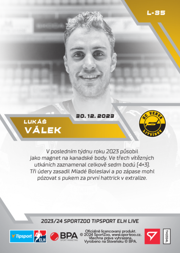 L-35 ZESTAW Lukáš Válek TELH 2023/24 LIVE + UCHWYT