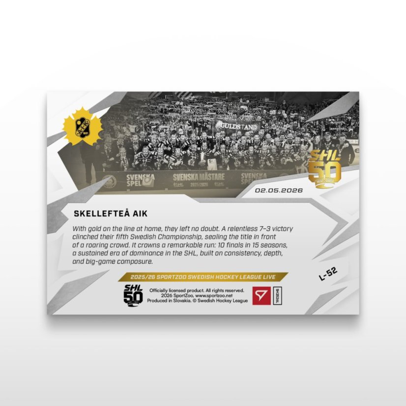 Hokejová  kartička L-52 Skellefteå AIK - SportZoo Svenska hockeyligan 2025/26 LIVE