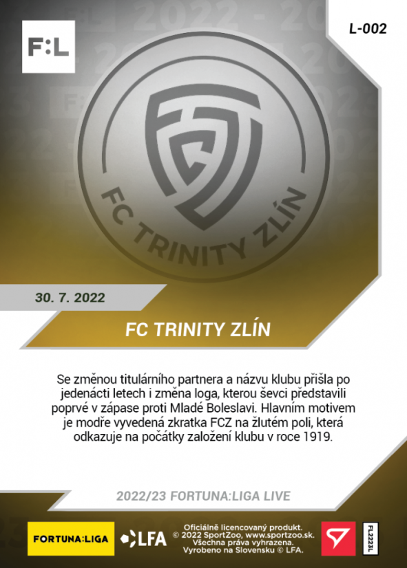 L-002 FC TRINITY Zlín FORTUNA:LIGA 2022/23 LIVE