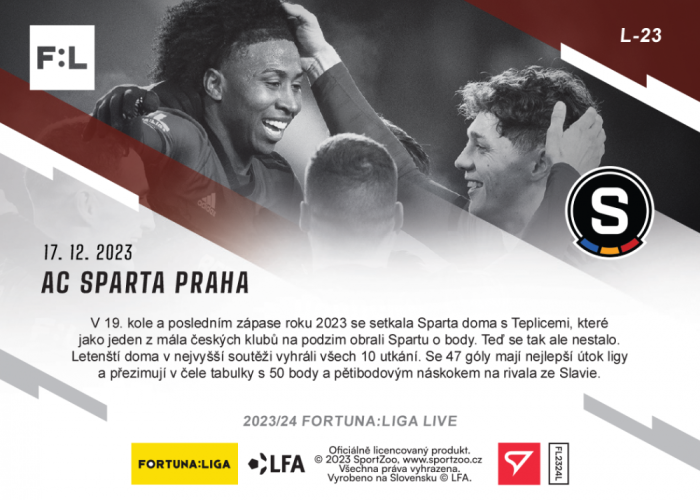 L-23 SADA AC Sparta Praha FORTUNA:LIGA 2023/24 LIVE + HOLDER